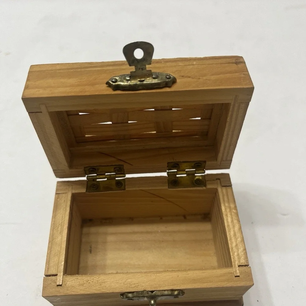 Wooden Handmade Mini Trinket Box Woven Hinged Lid Metal Latch 3.5x2.25x2